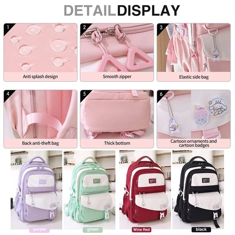 Cute Casual Premium Kids School Backpack (Mint Green) - Image 5