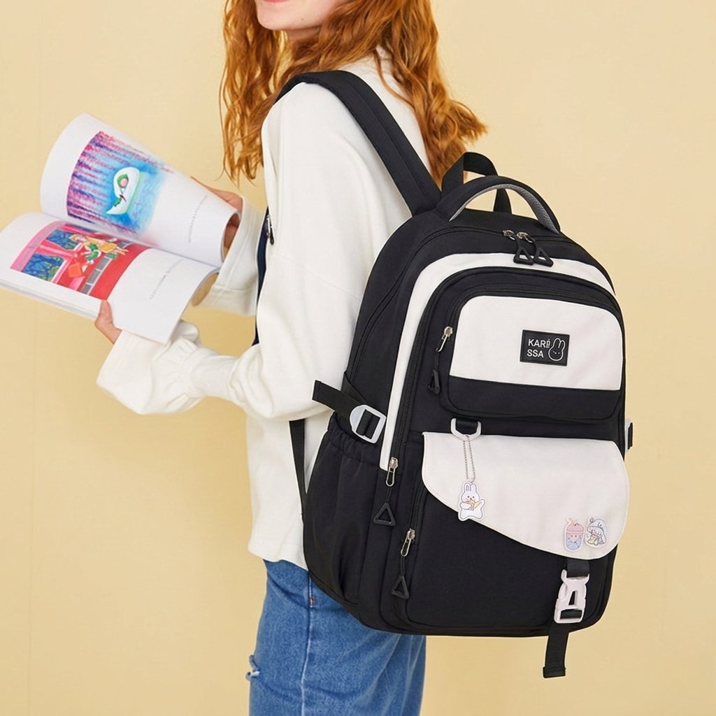 Cute Casual Premium Kids School Backpack (Black) - Image 2